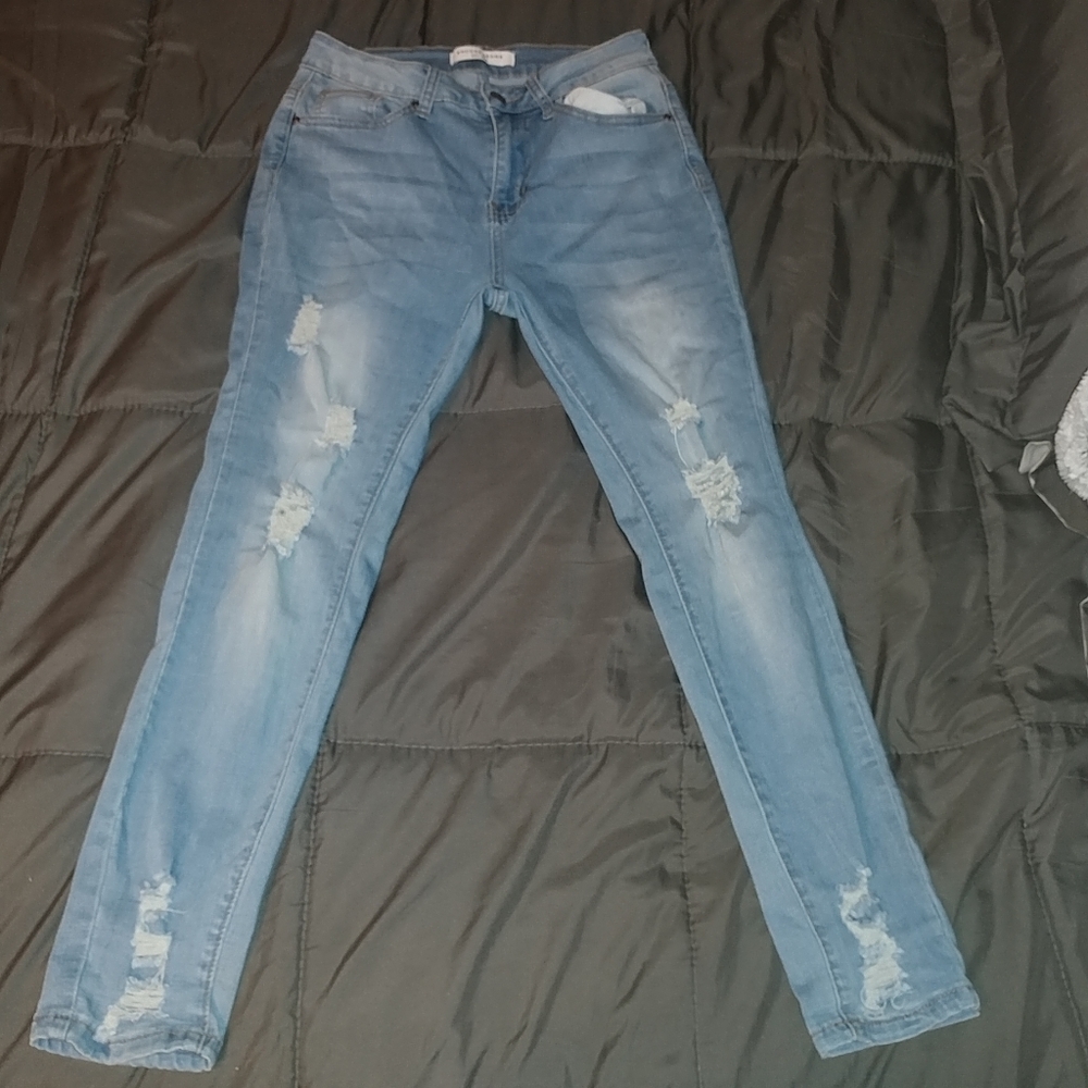 high rise distressed jeans